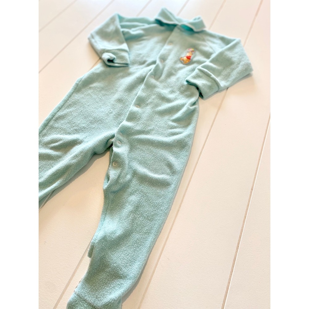 Vintage Winnie the Pooh Fleece Footed Pajamas, Teal Sleeper, 18 Months - Picture 7 of 11